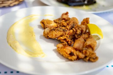 Fried baby squid at a tavern in Greece