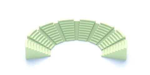 Ancient amphitheater roman theater pastel green color isolated on white background. 3d illustration