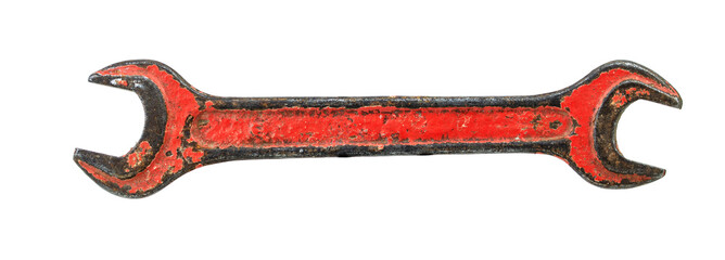 An old wrench on a white background