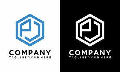 Initial Letter P Logo, Geometric hexagonal Line, Flat Design Logo Template, vector illustration on a black and white background.