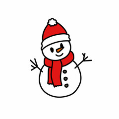 snowman doodle icon, vector color line illustration