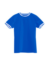 front, round neck shirt blue, with white stripes on sleeves and neck