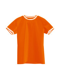 front, round neck shirt orange, with white stripes on sleeves and neck