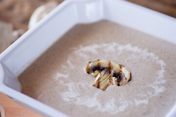 Delicious hearty mushroom soup puree of mushrooms.