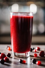 Glass of fresh cranberry juice