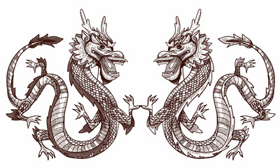 Obraz premium Japanese dragon illustration. This is also Chinese dragon vector tatou art. Vector graphics for Tato or t-shirt prints and other uses.