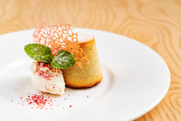 pastry with vanilla ice cream