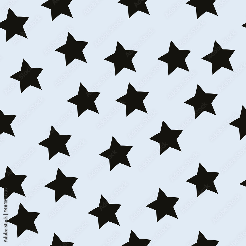 Poster Black shapes and white background. Vector with simple ornament of stars. Vector seamless elementary pattern.