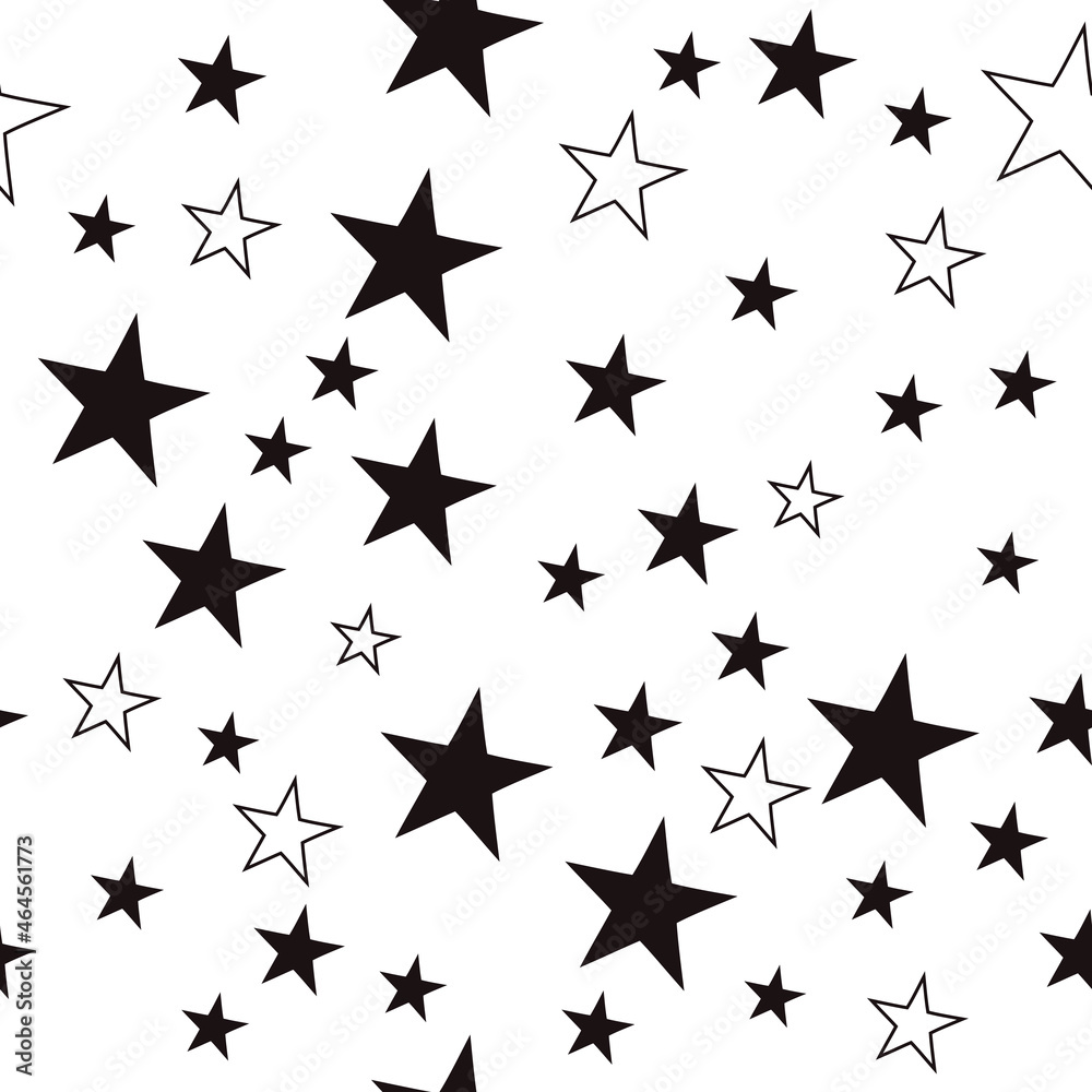 Poster black-white stars on a white background. vector seamless pattern with minimal style stars.