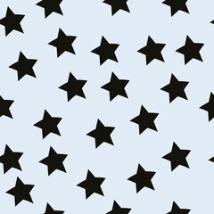 Black shapes and white background. Vector with simple ornament of stars. Vector seamless elementary pattern.