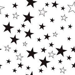 Obraz premium Black-white stars on a white background. Vector seamless pattern with minimal style stars.