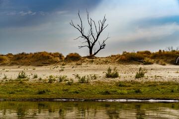 Landscape with steep banks on the Volga river in Russia.