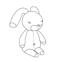 Hand drawn black vector illustration of a beautiful little young hare or rabbit sleeping on a white background
