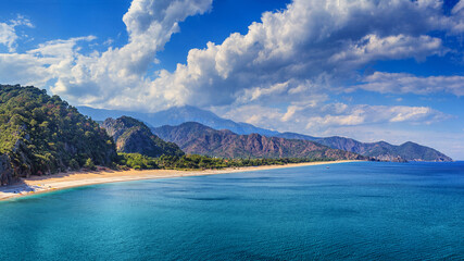 Summer mediterranean coastal landscape - view of the Cirali Olympos Beach, near the Turkish village...