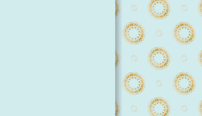 Baner aquamarine color with mandala gold pattern for design under logo or text