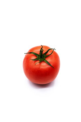 Organic ripe tomato, close up on white.
