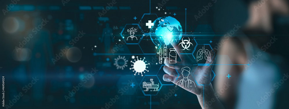 Aufkleber medicine doctor using modern computer with virtual innovaton patient diagnosis on medical healthcare