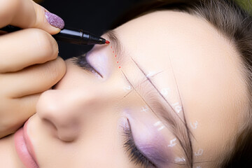 marking and architecture of the eyebrows the master outlines the points along the contour of the...
