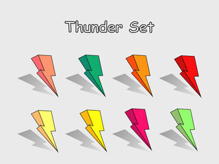 set icon of thunder, simple illustration of thunder, illustration of thunder in cartoon style, thunderstorm