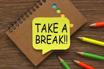 take a break. Top View Mockup Sticker Copy Space Stationery Education Office Concept