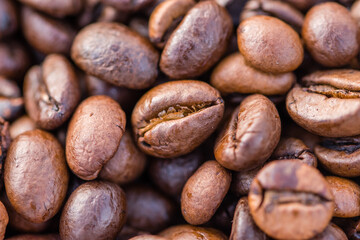 Close-up shot of aromatic Arabica coffee beans