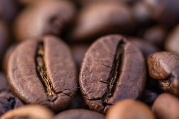 Close-up shot of aromatic Arabica coffee beans