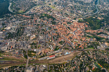 Scenic view on Vilnius capital of Lithuania from hot air balloon. Cityscape of Vilnius. City from the bird point of view