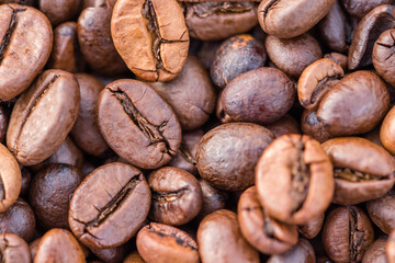 Close-up shot of aromatic Arabica coffee beans