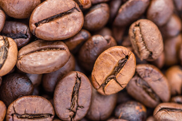 Close-up shot of aromatic Arabica coffee beans