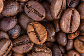 Close-up shot of aromatic Arabica coffee beans