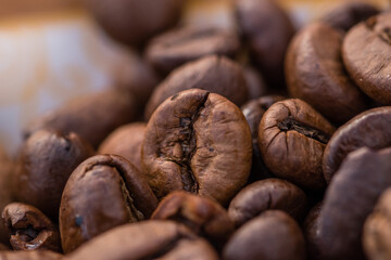 Close-up shot of aromatic Arabica coffee beans