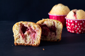 Freshly baked sweet delicious muffins with cherries