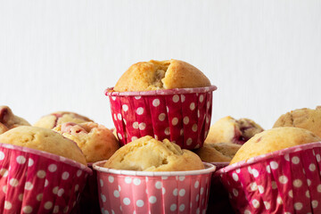A bunch of delicious homemade strawberry muffins