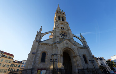 Obraz premium The Saint Clodoald church was built in 1815-1892 in a Romanesque Gothic style . Saint Cloud town. France.