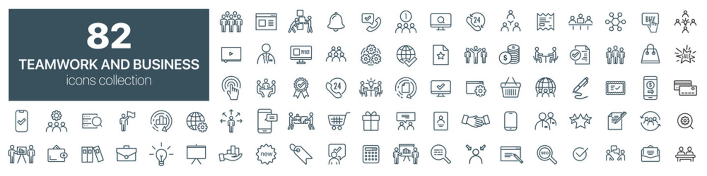 Teamwork and business line icons collection. Vector illustration eps10
