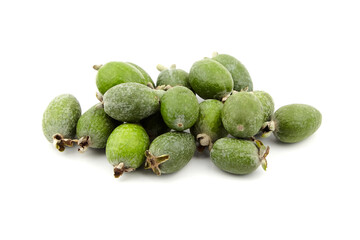 Feijoa acca fruits or pineapple guava isolated on white