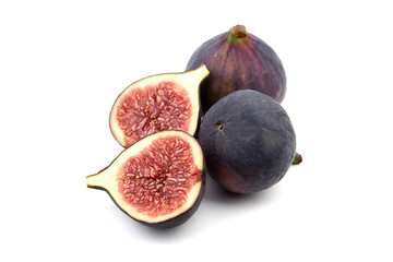 Fig fruit with ripe red halves isolated on white
