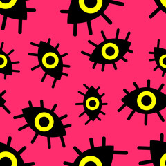 Seamless pattern of abstract eyes on a pink background. Vector illustration 