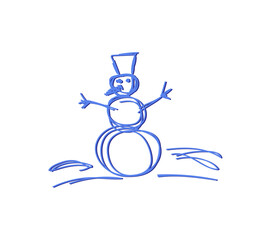 Abstract vector illustration, snowman sketch, children's drawing stylistics, outline hand painted 