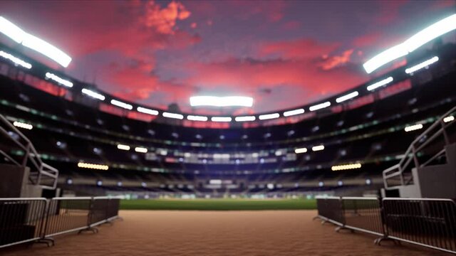 empty baseball or cricket arena. evening 4k scene. Animated 3d photoreal video render . High quality footage 25fps