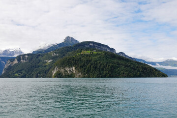 View of the mountain range and the lake