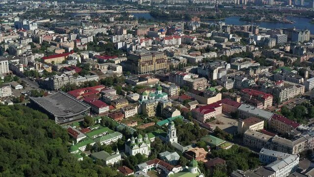 Top view of Podol. Many buildings and churches.