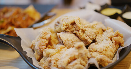 Korean cuisine crispy chicken and rice cake