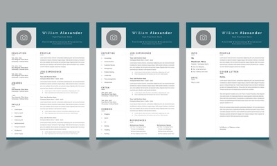 Resume Layout Set with Sea Green Header bar
