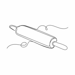 Vector continuous one single line drawing icon of rolling pin in silhouette on a white background. Linear stylized.