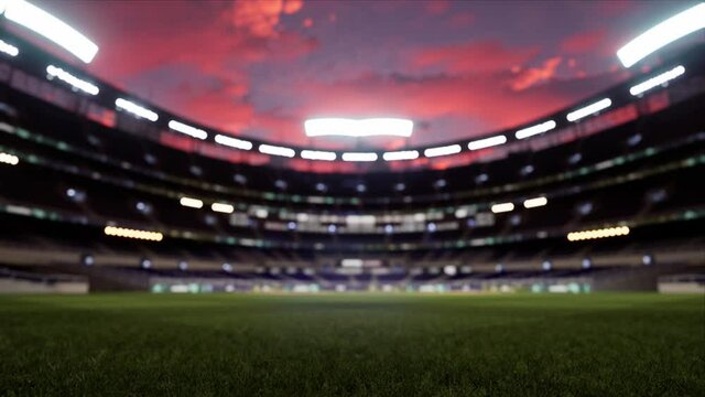 empty baseball or cricket arena. evening 4k scene. Animated 3d photoreal video render . High quality footage 25fps