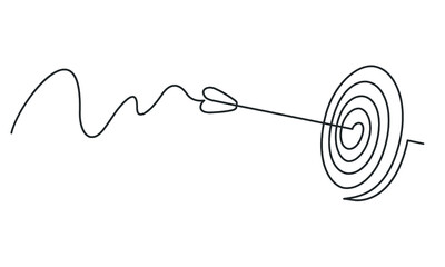 Continuous line drawing of arrow in center of target. Template for your design works. Vector illustration.