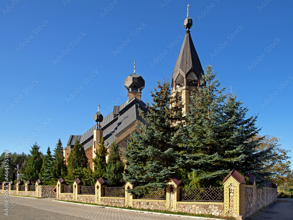 Wall mural General view and close-up of architectural details of the Orthodox Church of the Resurrection built in the 1990s in the city of Białystok in Podlasie, Poland.