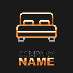 Line Big bed for two or one person icon isolated on black background. Colorful outline concept. Vector