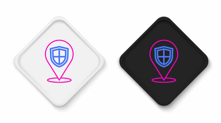 Line Location shield icon isolated on white background. Insurance concept. Guard sign. Security, safety, protection, privacy concept. Colorful outline concept. Vector